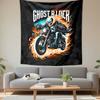 Flaming Skull Rider On Motorcycle Patterned Tapestry Decorative Wall Hanging, Home Bedroom Living Room Decor