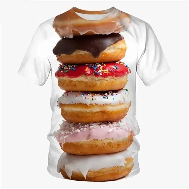 Donuts Food 3D Print Kids Short Sleeve Tee Round Neck Graphic Top Daily Outdoor Wear For Boys Girls