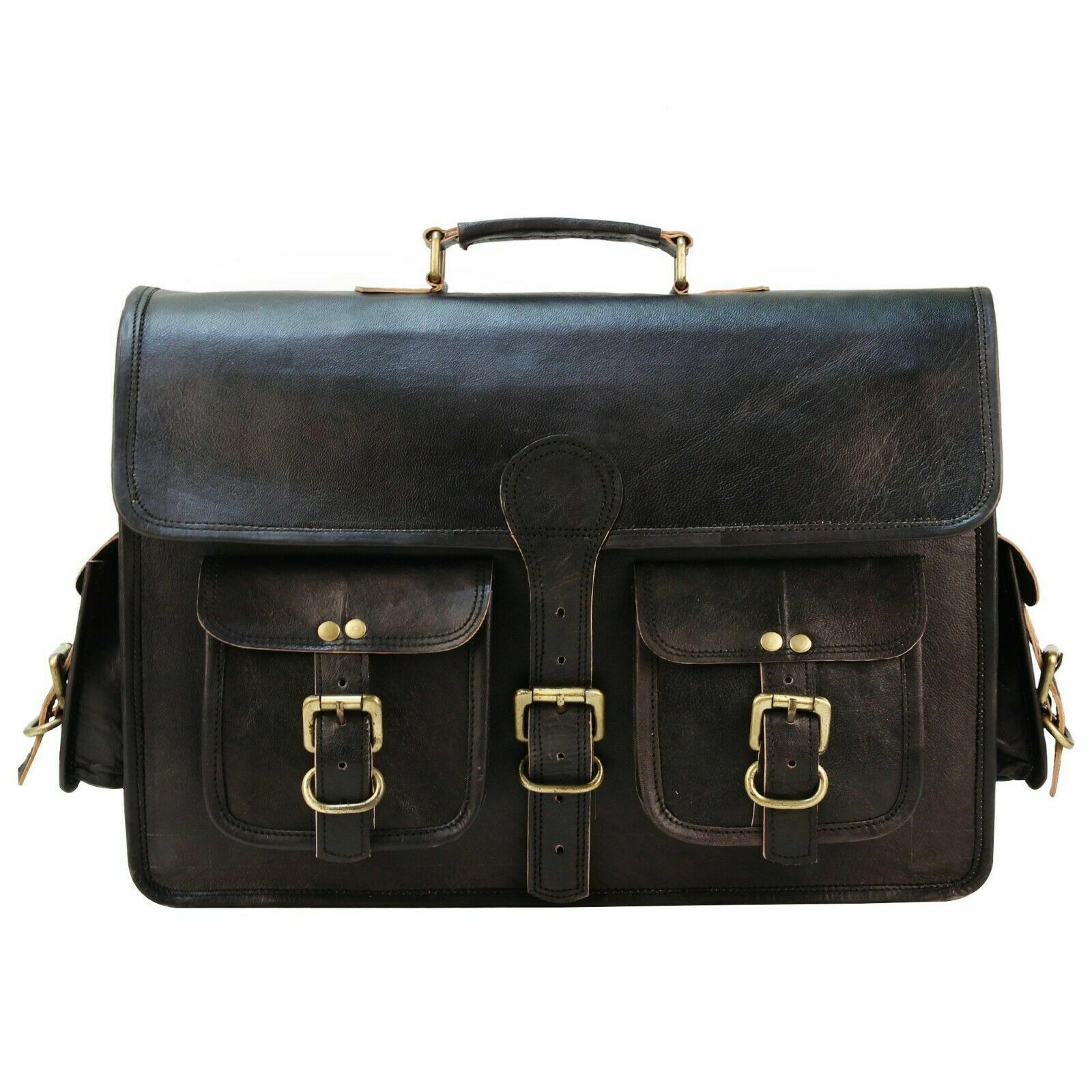 Мужская черная кожаная сумка через плечо ручной работы — фото 2