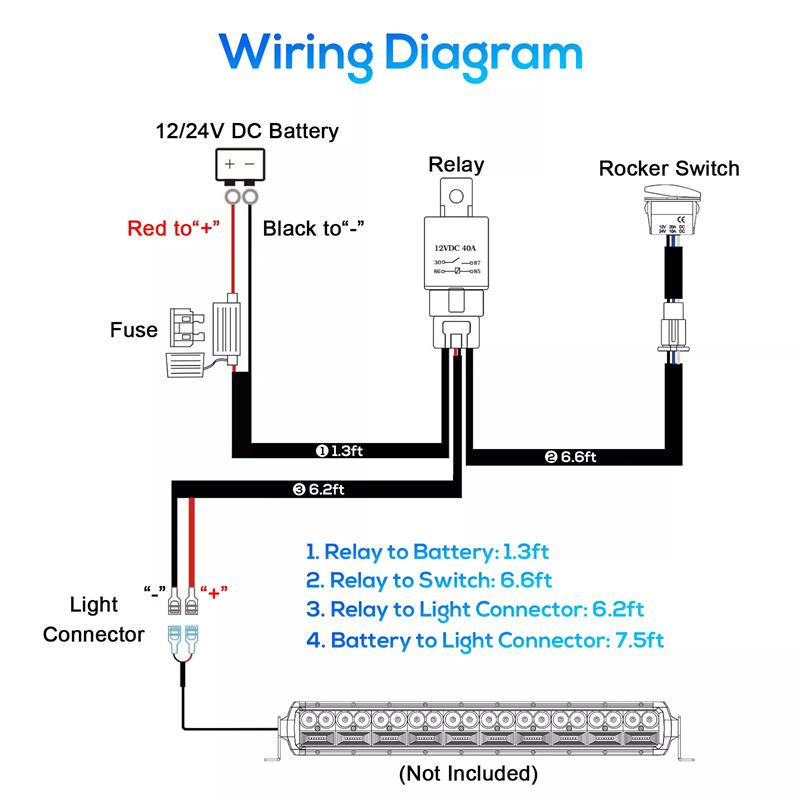 1 Satz 12V LED Arbeitsscheinwerferleiste Laser Wippschalter Kabelbausatz 40A Relais Sicherungssatz 3-Pin Kabel Adapter Buchsen Autozubehör