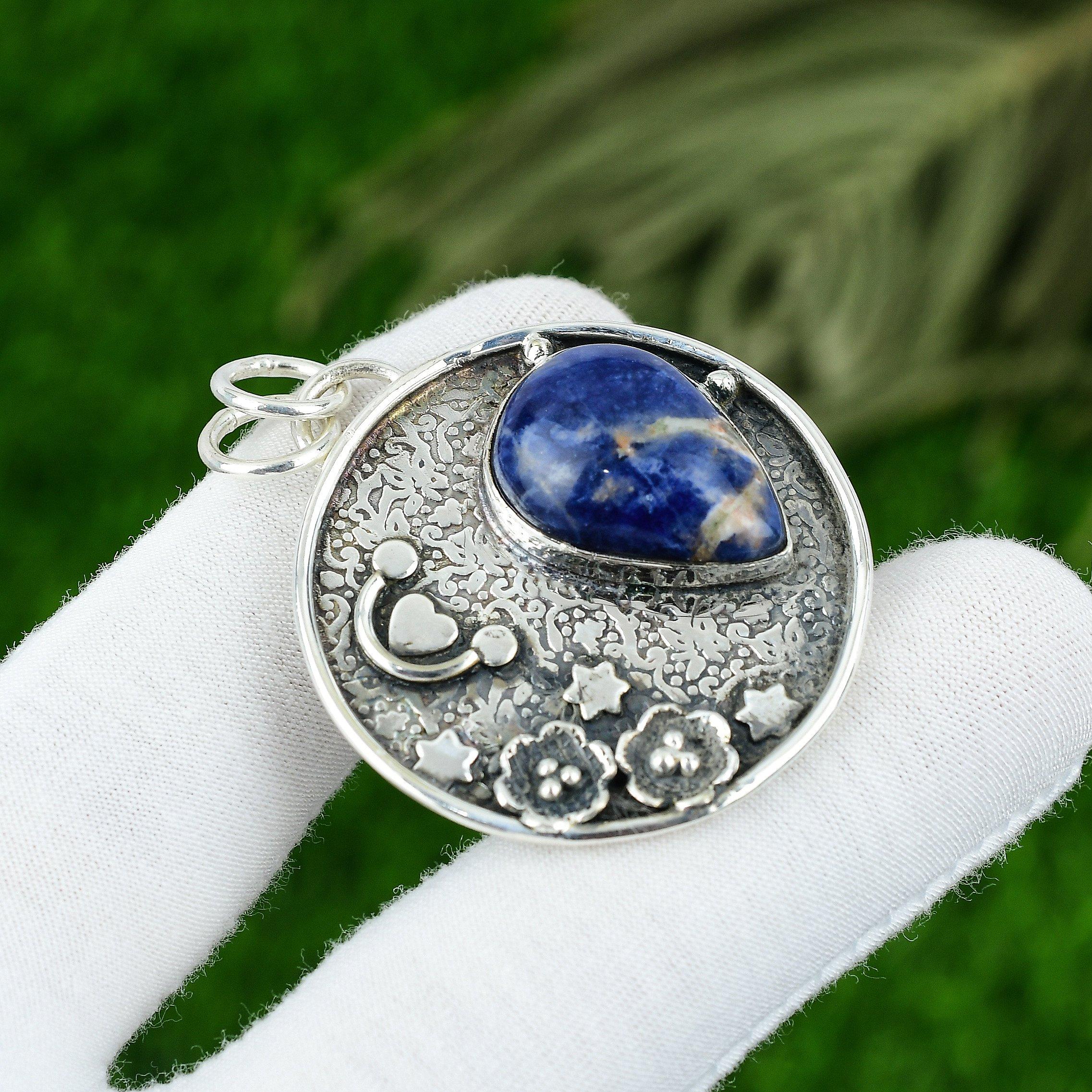 

Подарок для женщин Ювелирная подвеска из стерлингового серебра 925 пробы с натуральным содалитом