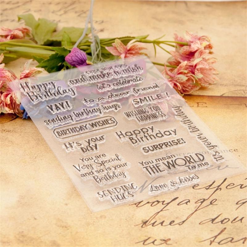Klarstempel Englische Wörter Transparenter Siegelstempel Geburtstagswünsche Silikonstempel für Kartenherstellung Scrapbooking Dekoration