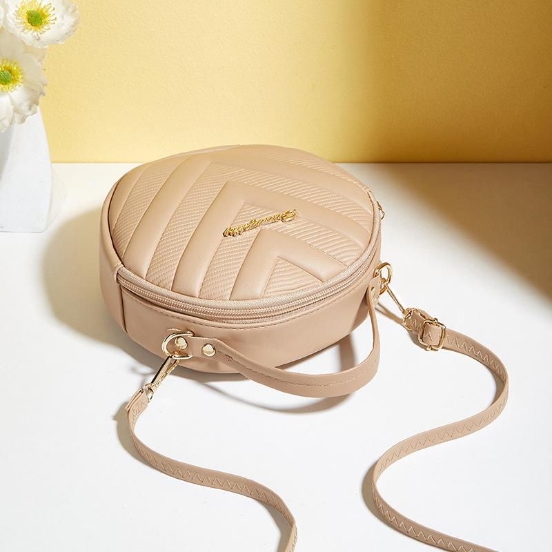 Solid Color Handheld Ladies Bags Small Round Bag  New Fashionable Versatile V-pattern Diagonal Span Small Fresh Shoulder Bag