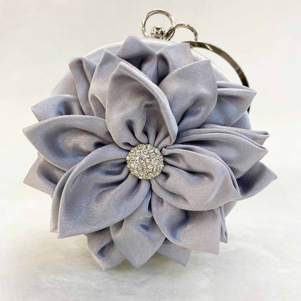 Red Flower Clutch Purse Women Round Evening Bag Crystal Diamond Wedding Silk Handbag Exquisite Chain Shoulder Bags