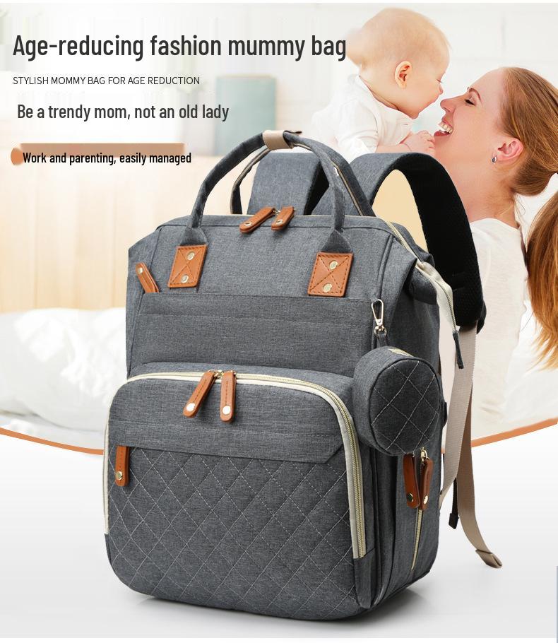 Mamabeutel: Babyflaschen-Rucksack mit großem Fassungsvermögen und tragbarem Babybett, wasserabweisend und mit gestickter Aufbewahrung für Sauger