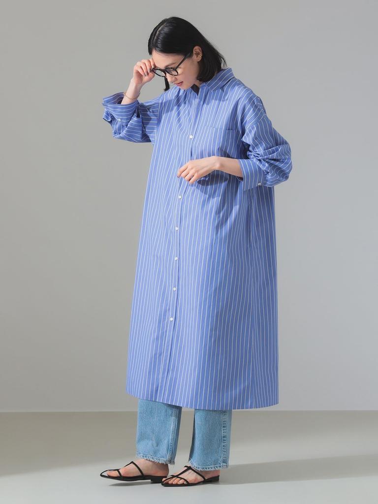 Beams Shirt Blue One Size Demi-Luxe Women's Back-Open Dress, Stripe,