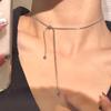 Retro Korean Style Adjustable Titanium Steel Necklace for Women - Long Simple Aesthetic Collarbone Chain
