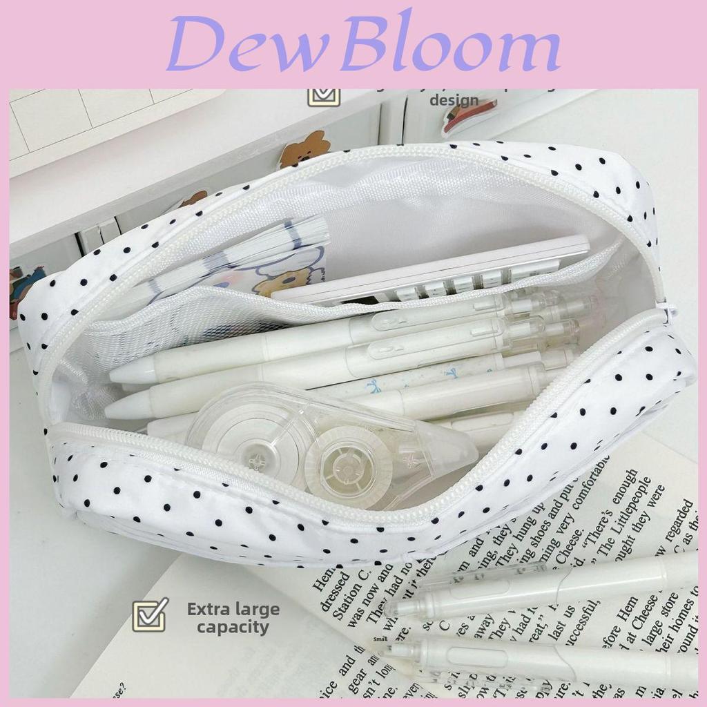 Black White Polka Dot Cat Pencil Bag With Large Capacity And Durable Fabric For Students