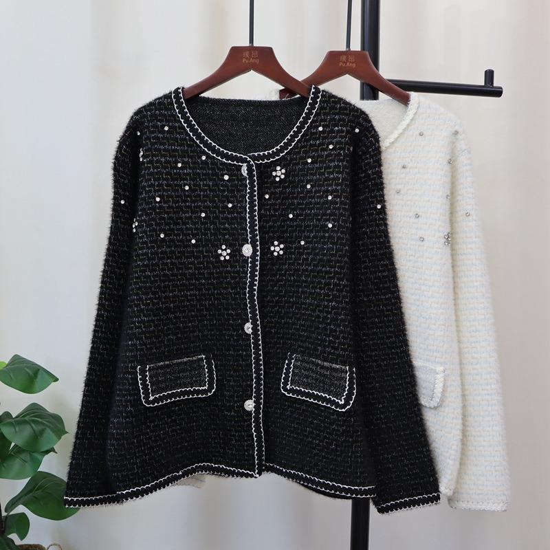 Imitation Mink Velvet Knitted Cardigan Autumn and Winter New Loose Design Sweater Jacket Women
