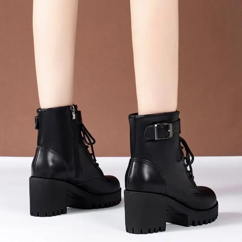 Women's Boots 2024 New Lace Up Boots for Women Fashion Knight Boots Women Round Head Chunky Heel Female