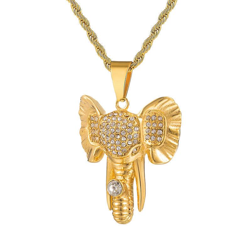 

Trendy stainless steel elephant pendant, men s hip-hop animal accessories золотой