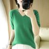Women's Early Spring V-Neck Knit Short-Sleeve Solid Top - Age-Reducing, Simple, and Elegant Design