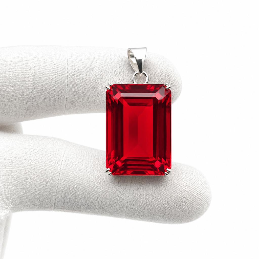 Pigeon Blood Red Ruby Pendant 50 Ct Emerald Cut In 925 Sterling Silver Necklace