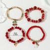 4 Pcs Versatile Red ABS Bead & Cherry Drop Oil Pendant Bracelet Set, Suitable For Women's Everyday And Vacation Outfits