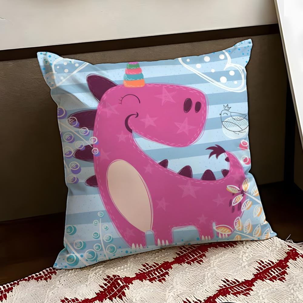 Urocza Kreskówkowa Poszewka na Poduszkę z Dinozaurem Dwustronna Miękka Trwała Poszewka na Poduszkę do Domu Samochodu Wieloscenariuszowe Zastosowanie dla Codziennego Komfortu