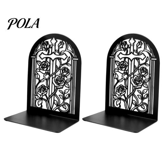 L-shaped Bookend 1 Pair Flower Metal Bookends, Decorative Vase Book Ends for Non-slip Shelves, Black Holder Stopper Home Office Reading Room
