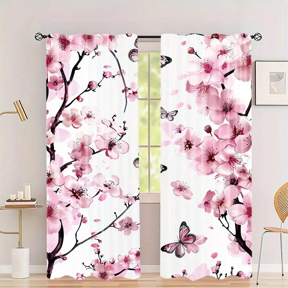 3D 2Panel Chinese Curtain Flower Bird Ink Painting Curtain for Bedroom Living Room Floor-to-ceiling Window Kitchen Blinds W500*H