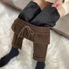 Woolen High-Waist Fleece-Lined Slimming Cigarette Pants, Autumn/Winter, Elastic Waist, Cropped Loose Fit