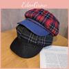 Twill Retro Cotton Spliced Checkered Beret Cap With Curved Brim For Wear Casual