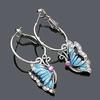 Women 1Pair Blue Crystal Rhinestone Enamel Butterfly Dangle Hoop Earrings Earbob
