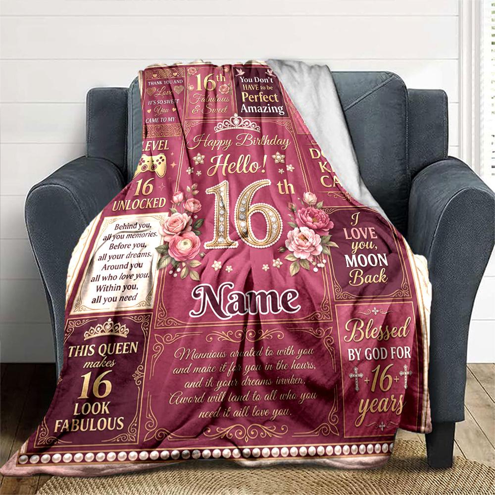 Happy 16Th Birthday Celebration Personalized Name Blankets Soft And Comfortable Against The Skin Naps And The Office A Wonderful Gift For Friends