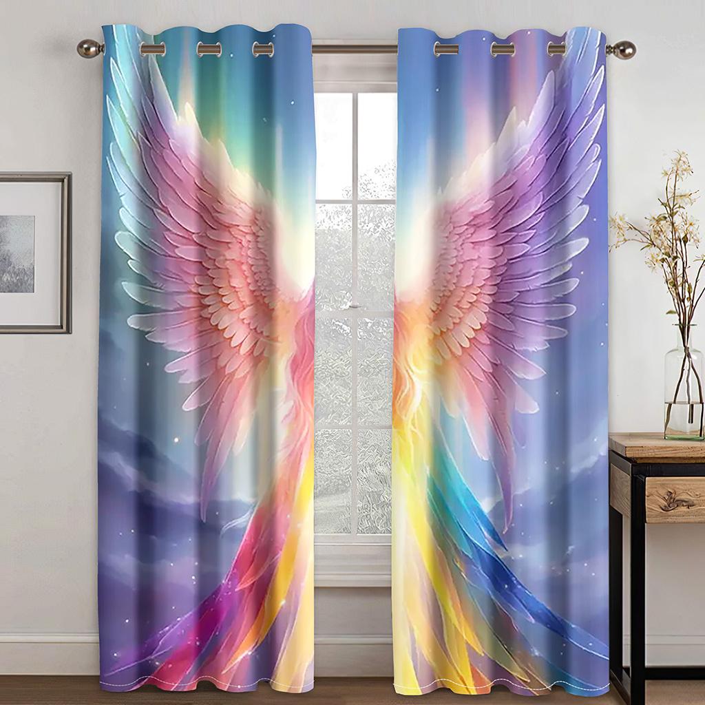 3D Modern Angel Wings Black & White Sunshade Curtains 2 Panels Deluxe Living Room Bedroom Balcony Kitchen Decor