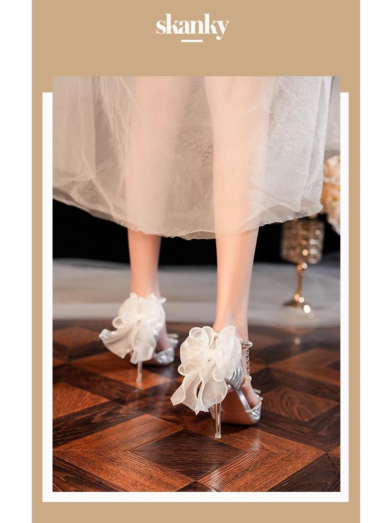 Elegant French Stiletto Heels: Baotou Shallow Mouth Bridal and Bridesmaid Shoes
