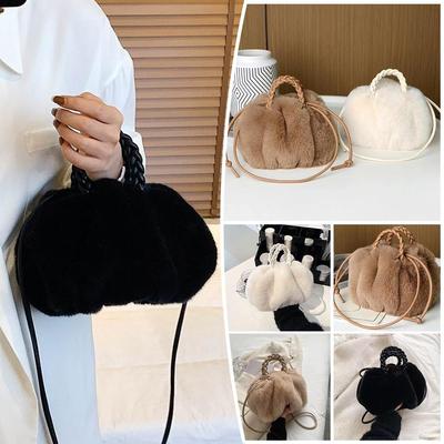 Korean Style INS Plush Cloud Bag Autumn Winter Handbag Solid Color Cotton Drawstring Shoulder J H8T1