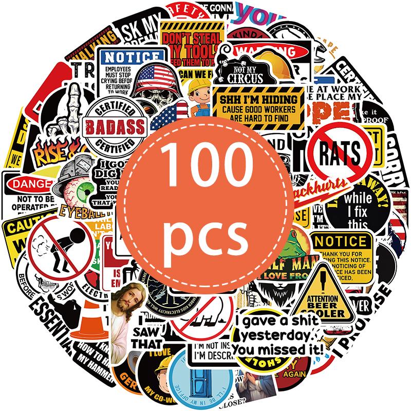 50PCS Safety Warning Signs Stickers Hard Hat Stickers Vinyl Waterproof Warning Decals for Scrapbooking Laptop Construction Hat