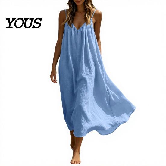 Women Beach Dress Women's Spaghetti Strap Sundress, Summer Sleeveless V Flowy Neck Cami Dress, Loose Vacation Long Soft Fabric