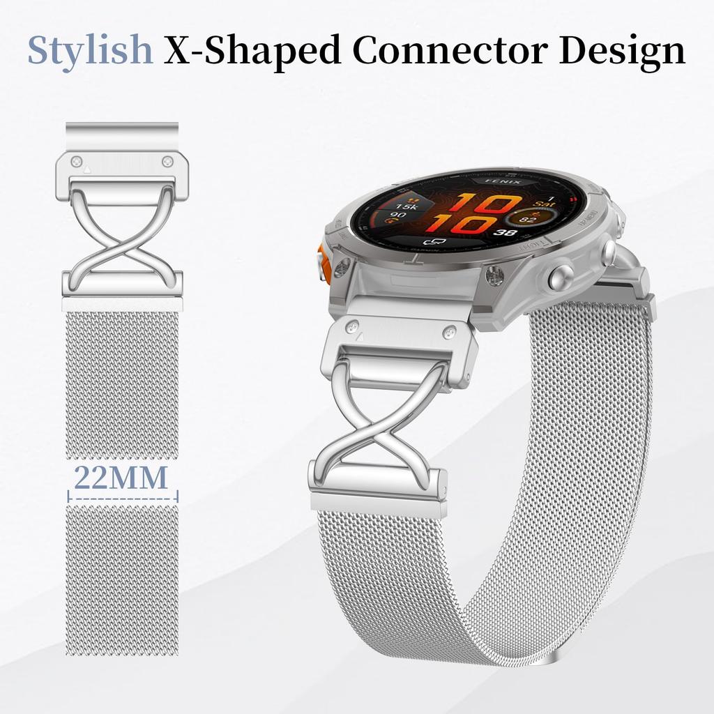 Für Garmin Forerunner 970 Uhrenarmband Magnetisches Edelstahl-Mailänder Armband mit X-förmigem Verbinder