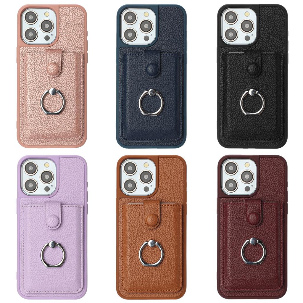 Applicable To iPhone16 Mobile Phone Case S25 Lychee Pattern Pull-out Card Ring Buckle Anti-drop Case Redmi Note13