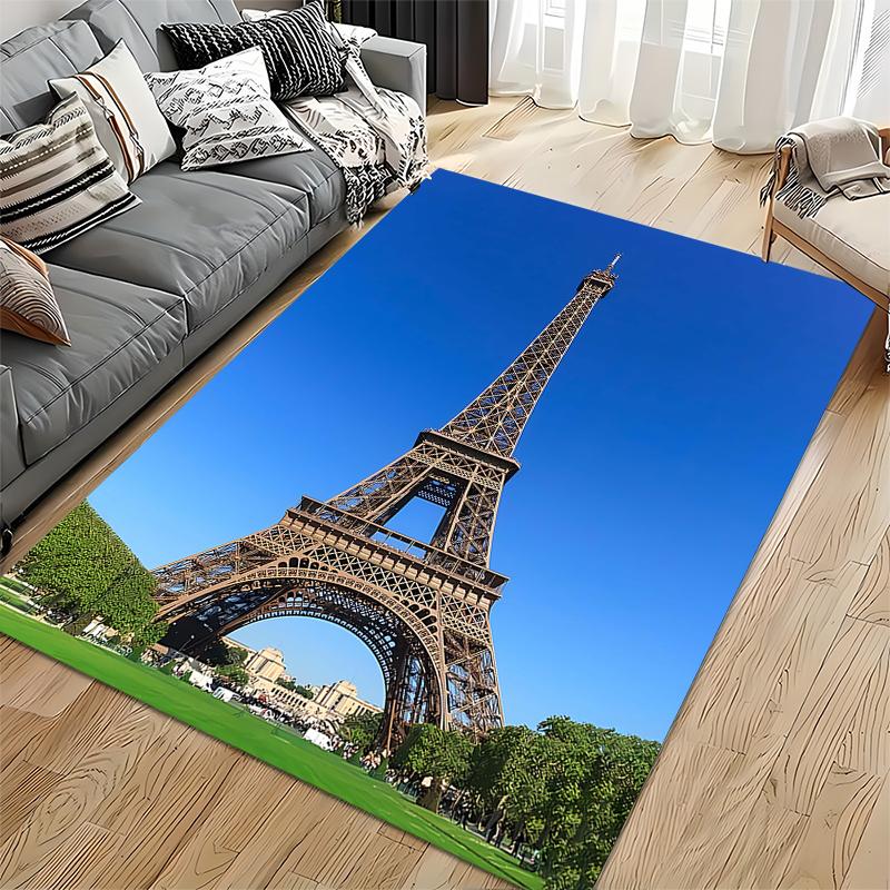 Eiffel Tower Design Carpet with Blue Sky and Green Background Suitable for use as an anti-slip for living room bedroom sofas