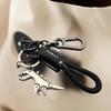 Car Keychain with Little Dino Accent, Single Braided Leather Rope, Metal Key Holder, Motorcycle & Bag Add-Ons