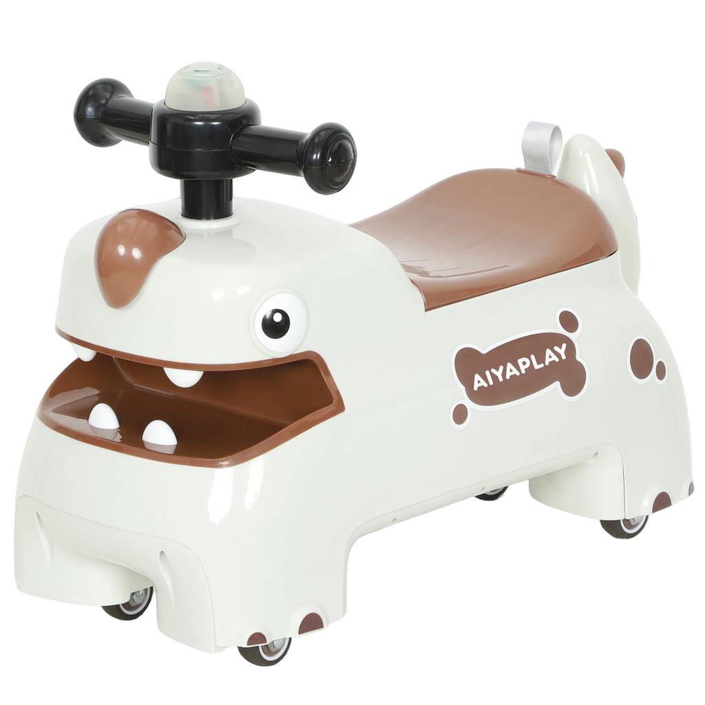 Kids Ride On Car, Dinosaur Foot To Floor Slider with Storage, Toddler Walker with Light, Sounds, Cream