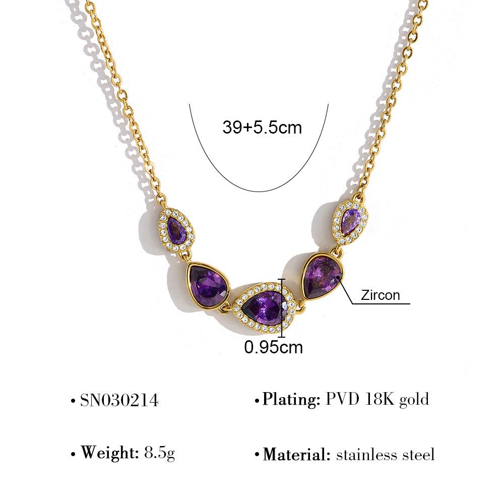 

Ins Style Fashion Water Drop-shaped Row Drill Collarbone Chain Female Titanium Steel 18K Gold Non-fading Red Zircon Necklace