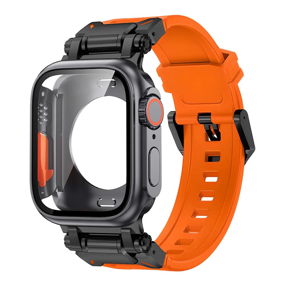 Silicone strap+protective case compatible for Apple Watch Ultra2 49mm 44mm 45mm 41mm 40mm for IWatch series 9 8 7 6 SE 5 4 3 2 1
