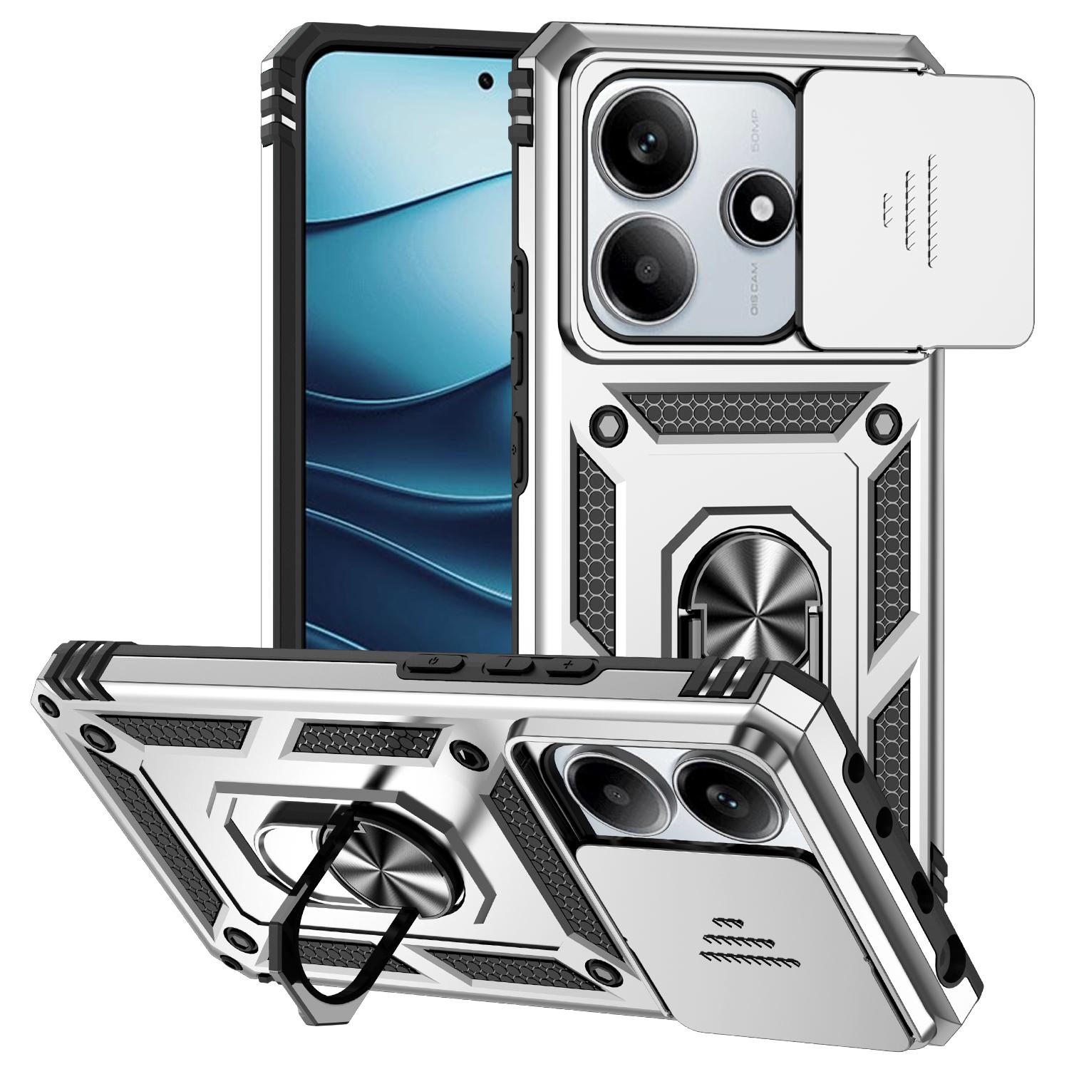 

Для Xiaomi Redmi Note 14 5G Чохол PC+TPU Чохол для телефону із захистом об єктива Підставка Silver