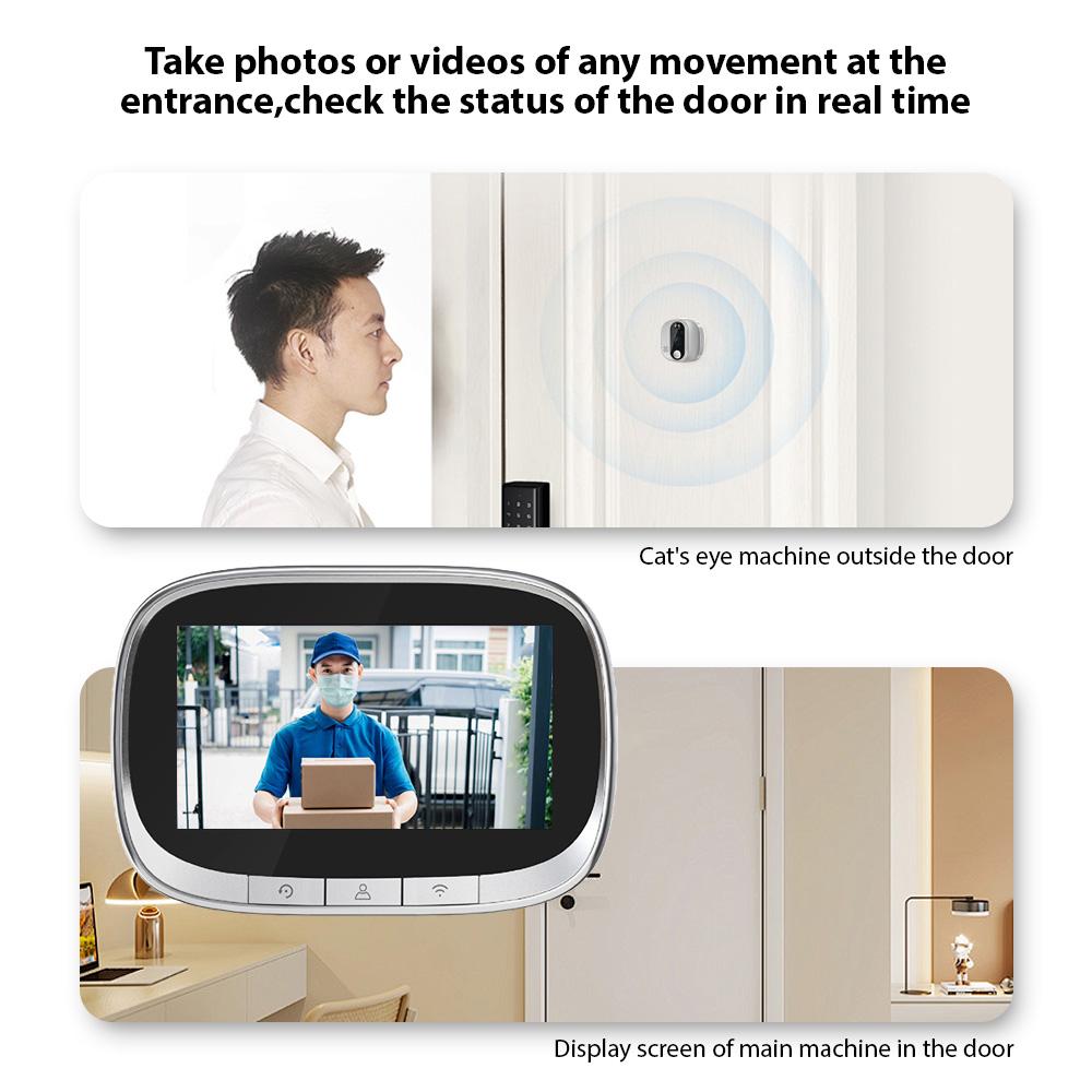 Tuya WiFi Smart Doorbell Peephole 4.3-inch IPS Display Wireless Night IR Move Detection Rechargeable Peephole Viewer Doorbell