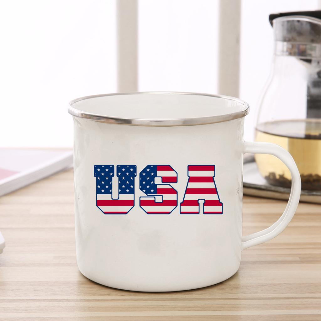 American Flag Enamel Cup Coffee Cup Usa Couple Mug Cups for Coffee and Tea Personalized Gift Cupshe Drinkware Mugs Beer Travel