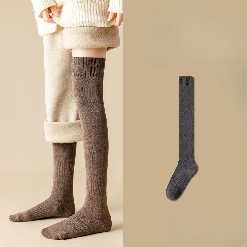 Thick and Warm Padded Women's Long Knee Socks with Woolen Cuffs for Autumn and Winter. Knee-length Over-the-knee Socks for Warmth.