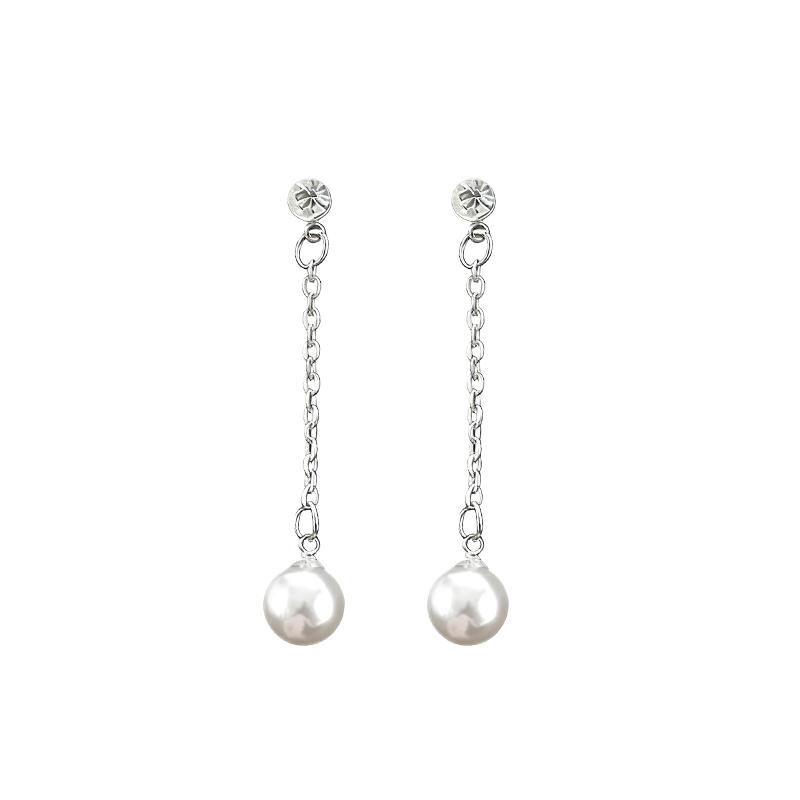Women's Hanging Earrings Imitation Pearl Ball Pendants Dangle Earrings Silver Chain Drop Earrings for Female trend