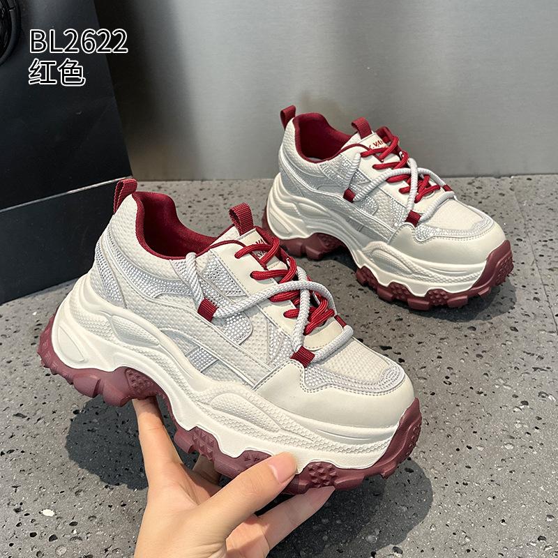 Leather dad shoes spring new thick-soled breathable casual sneakers