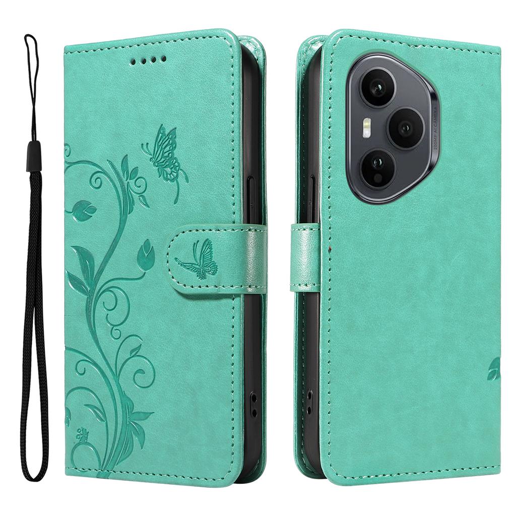 For Honor 400 Pro 5G (Global) PU Leather Cases Flower Pattern Wallet Stand Phone Cover with Strap