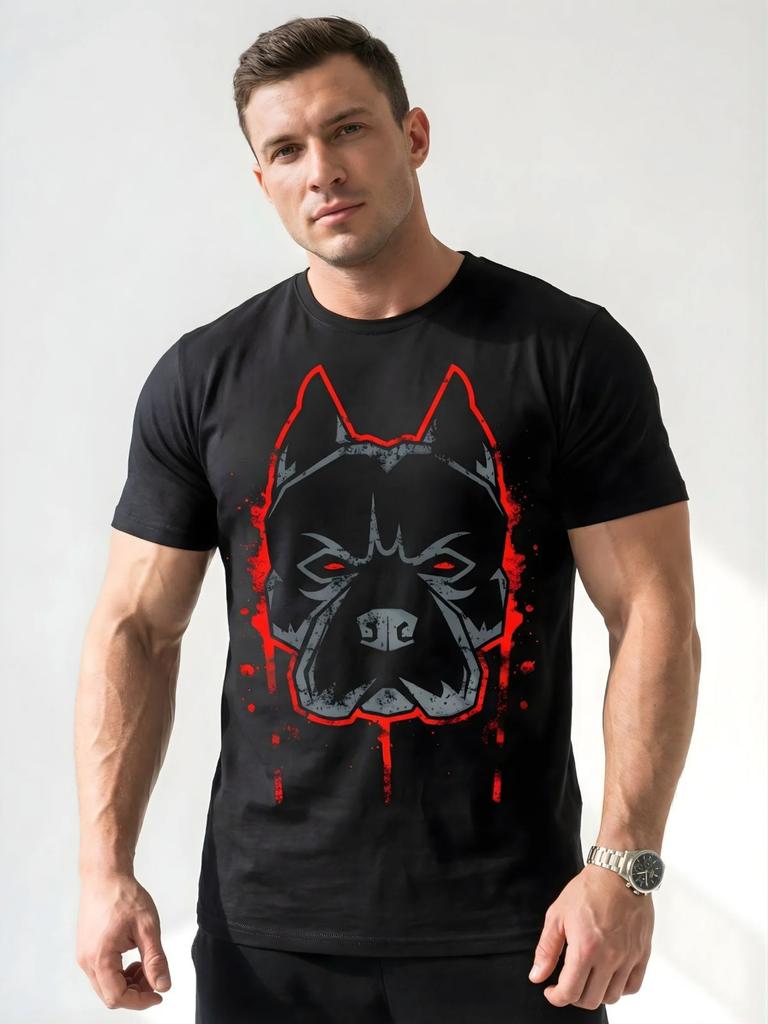T-shirt con Stampa Pitbull da Uomo Oversize Manica Corta Cotone Pesante Alta Qualità Comoda Maglietta Streetwear Abbigliamento Maschile Femminile