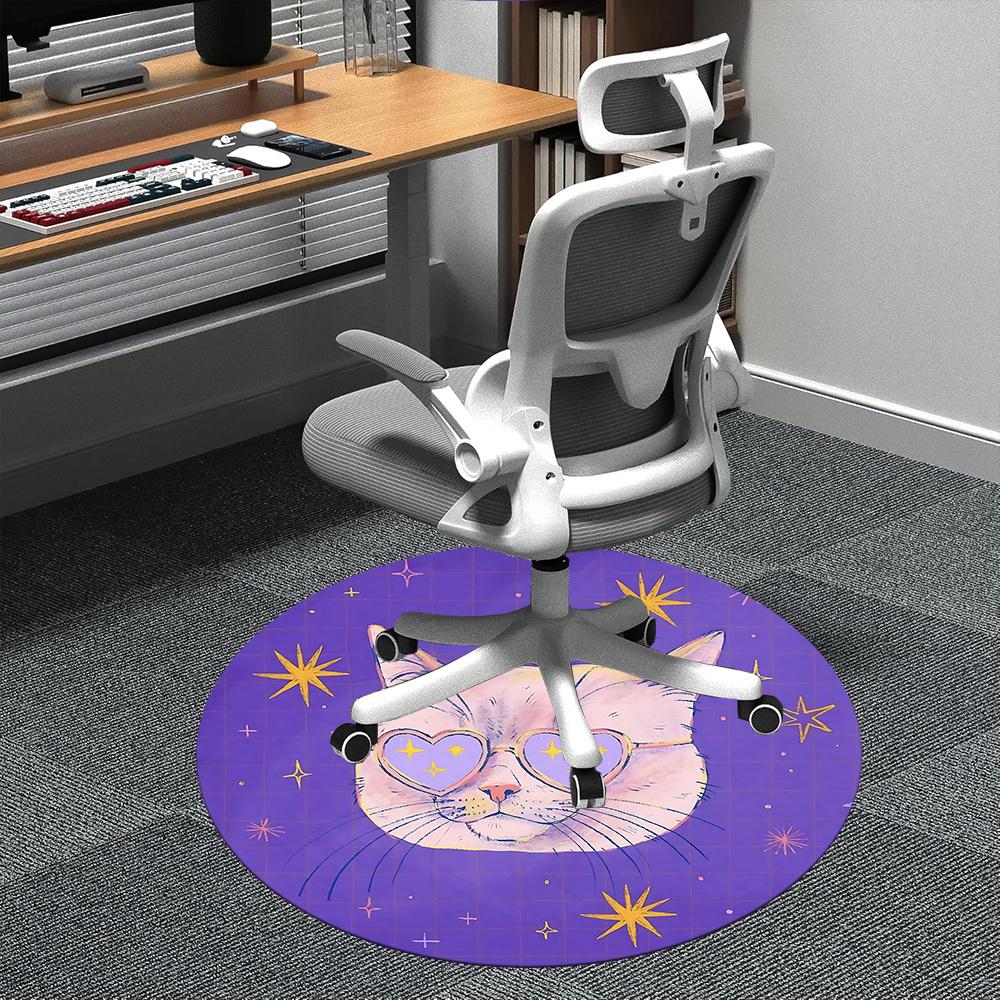 

1pc Galaxy Cat Office Round Area Rug, Indoor Mat Suitable ForOffice, Under Office Chairs Bedroom Living Room Home Decor, Room Deco q015 80cm by 80cm
