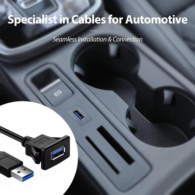 NEW USB 3.0 2.0 Port Male To Female Waterproof Flush Panel Mount Extension Cable with Buckle for Car Truck Boat Motorcycle 1M