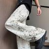 American Retro Leopard Print Camouflage Jeans Men's Vintage Trendy Brand High-end Loose Wide-leg Straight Trousers