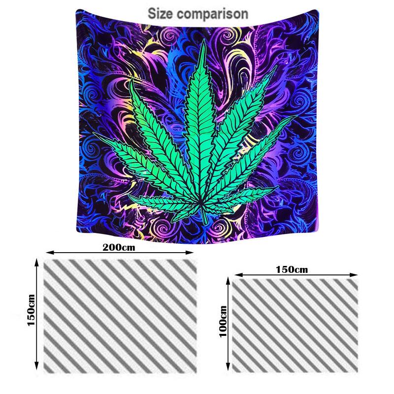 

УФ-флуоресцентный гобелен с психоделическим принтом листьев, настенное искусство, домашний декор 150X100cm