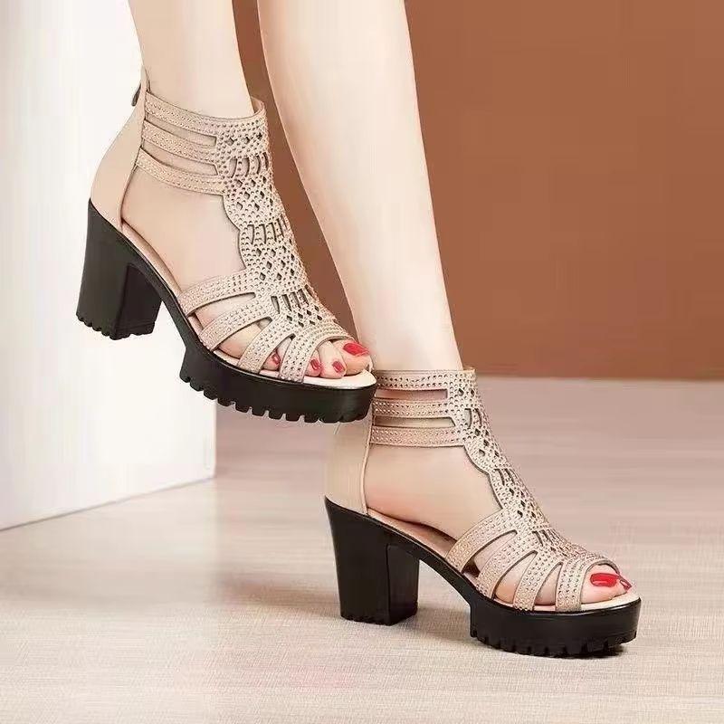 Fashion Women's Summer High Heel Shoes Rome Women's Peep Toe Platform Chunky Heel Gladiator Sandals Outdoor Dress Party Fish Mouth Shoes